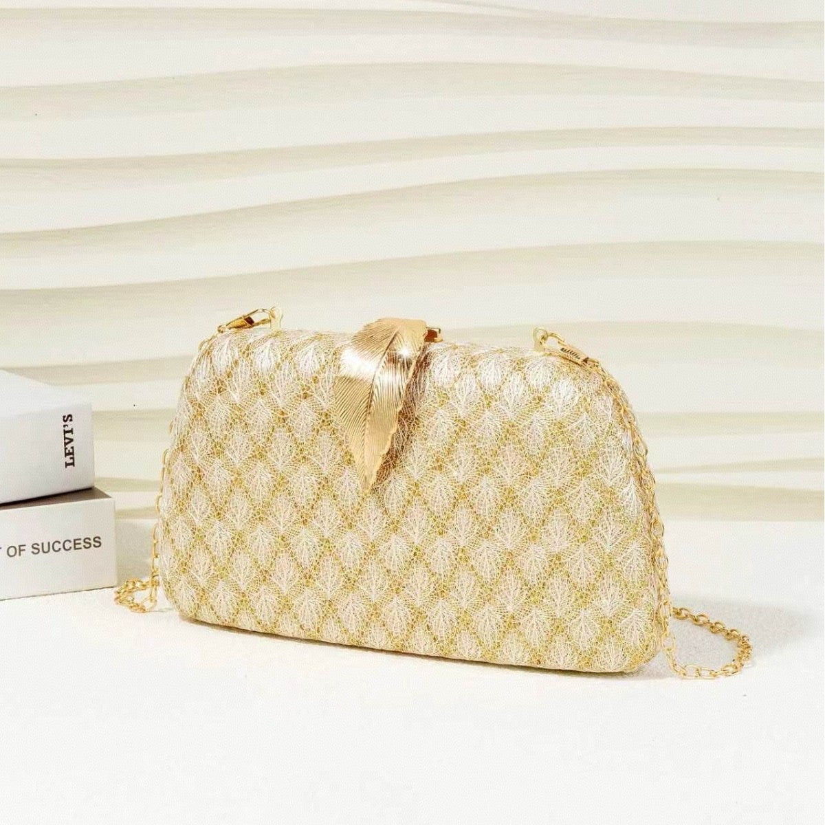 Evening Clutch Bag Women's Quilted Design with Leaf Detail - 1 - Rokvane