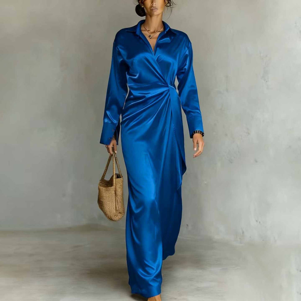 Maxi Dress Women Wrap Silhouette Long Sleeve Elegant Design - 10 - Rokvane