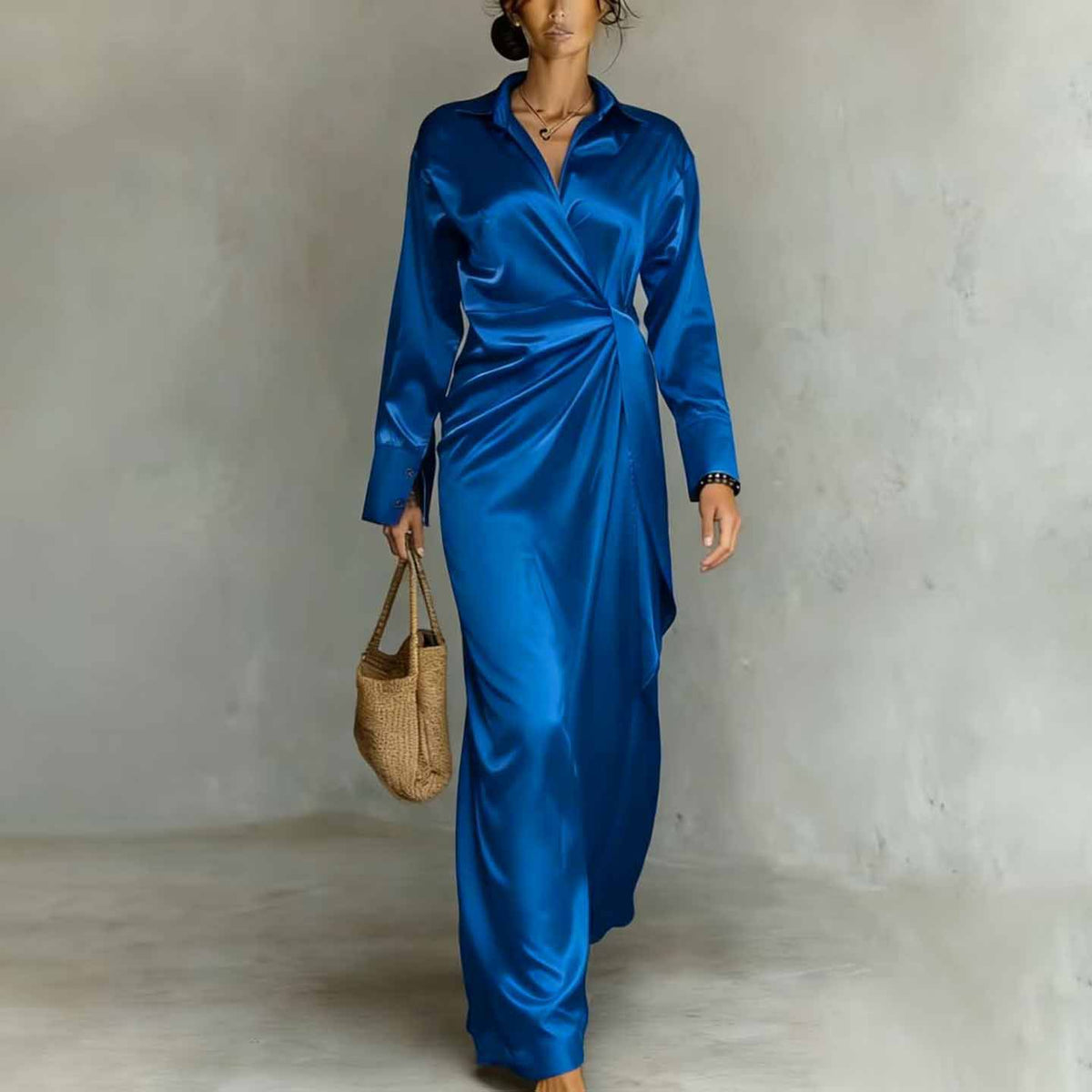 Maxi Dress Women Wrap Silhouette Long Sleeve Elegant Design - 10 - Rokvane
