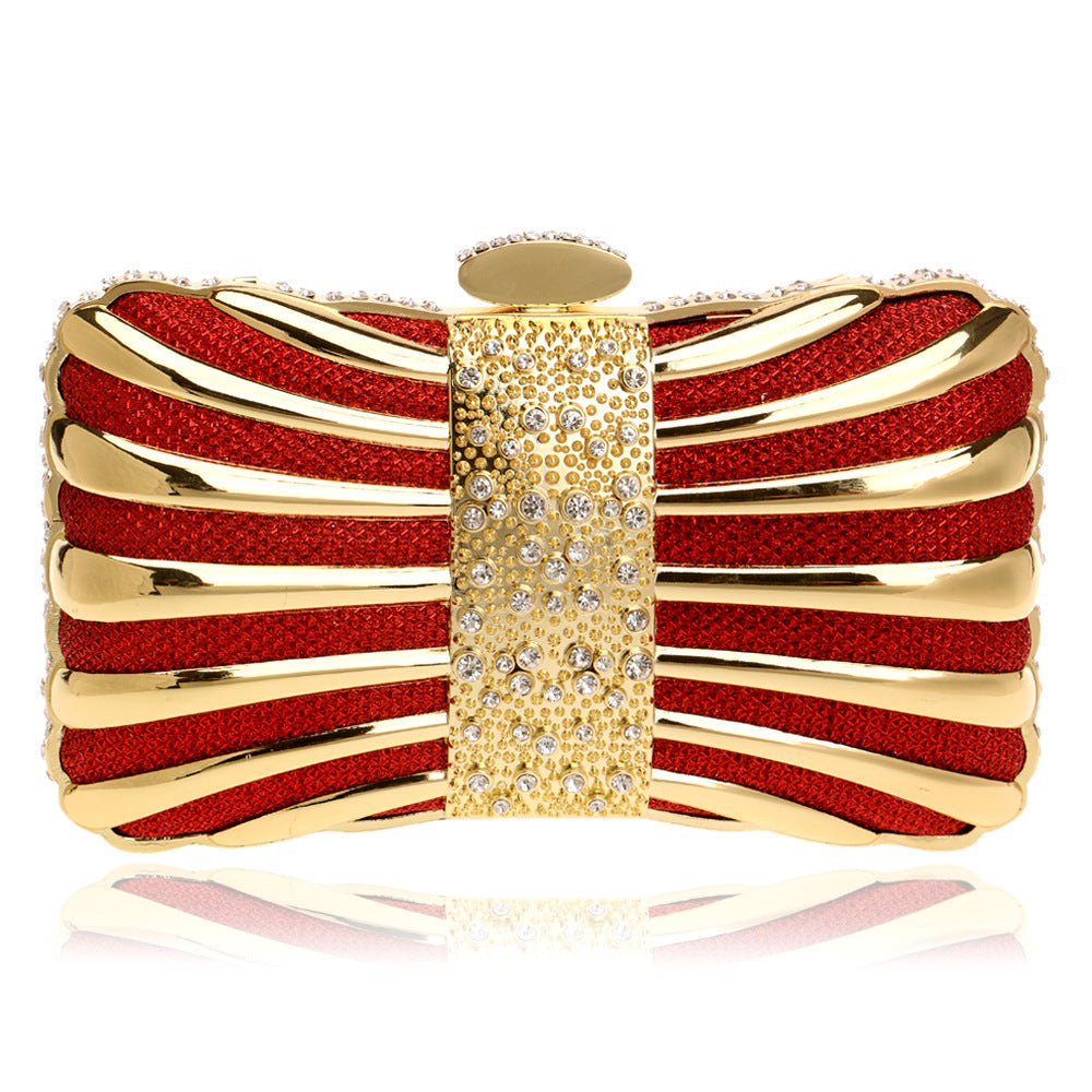 Clutch Bag Women Gold and Red Striped Design with Chain - 6 - Rokvane