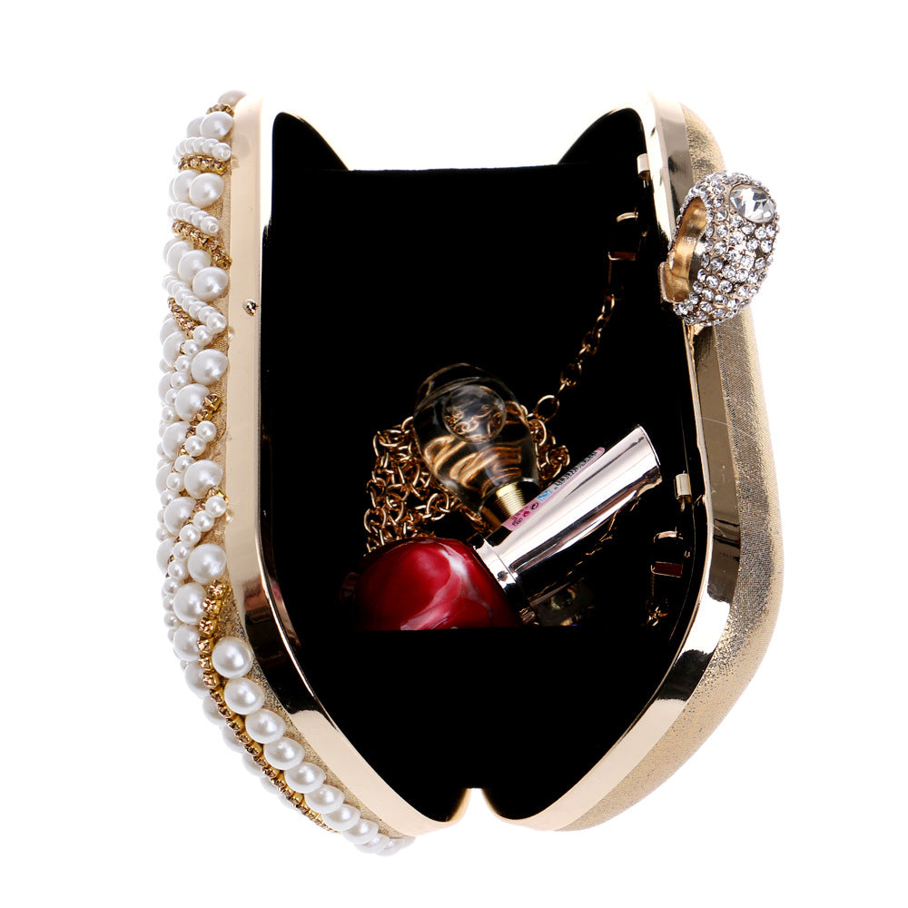 Pearl Clutch Women's Evening Bag with Crystal Detail - 3 - Rokvane