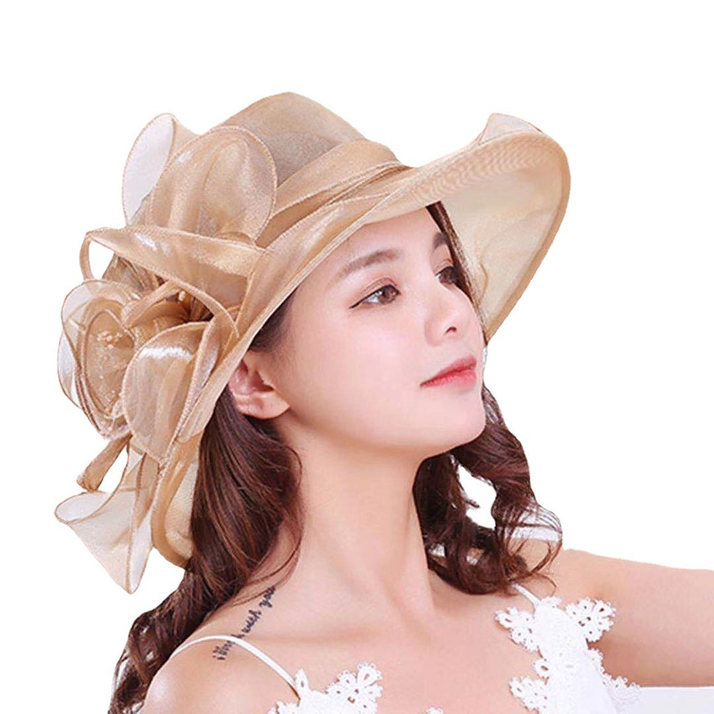 Floral Wide Brim Hat for Women - Elegant Design with Statement Flower - 2 - Rokvane