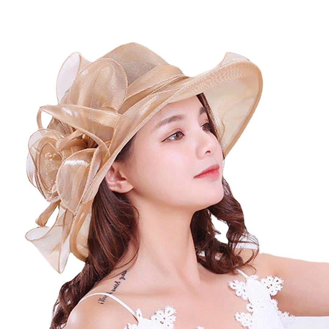 Floral Wide Brim Hat for Women - Elegant Design with Statement Flower - 2 - Rokvane