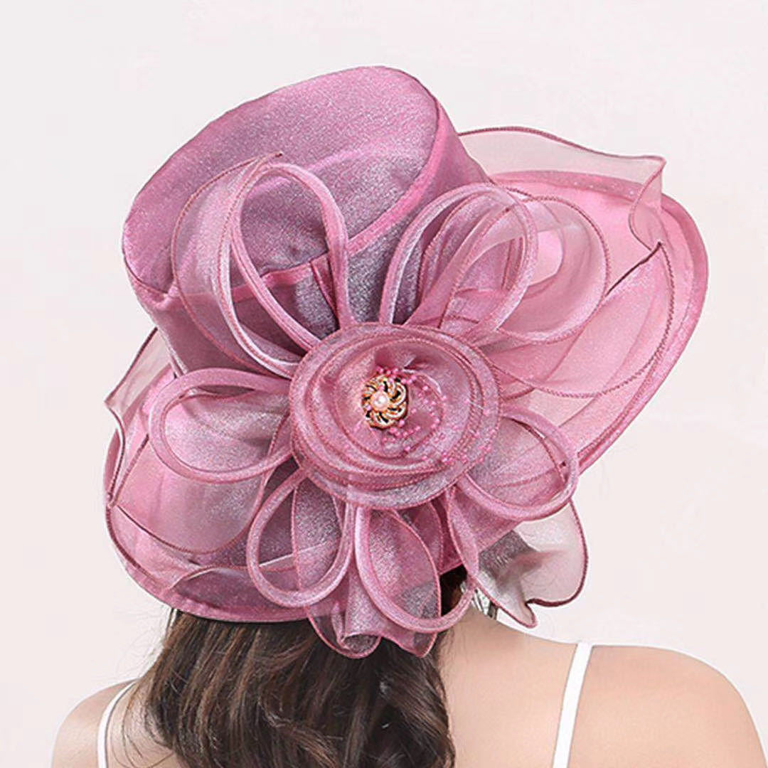 Floral Wide Brim Hat for Women - Elegant Design with Statement Flower - 3 - Rokvane