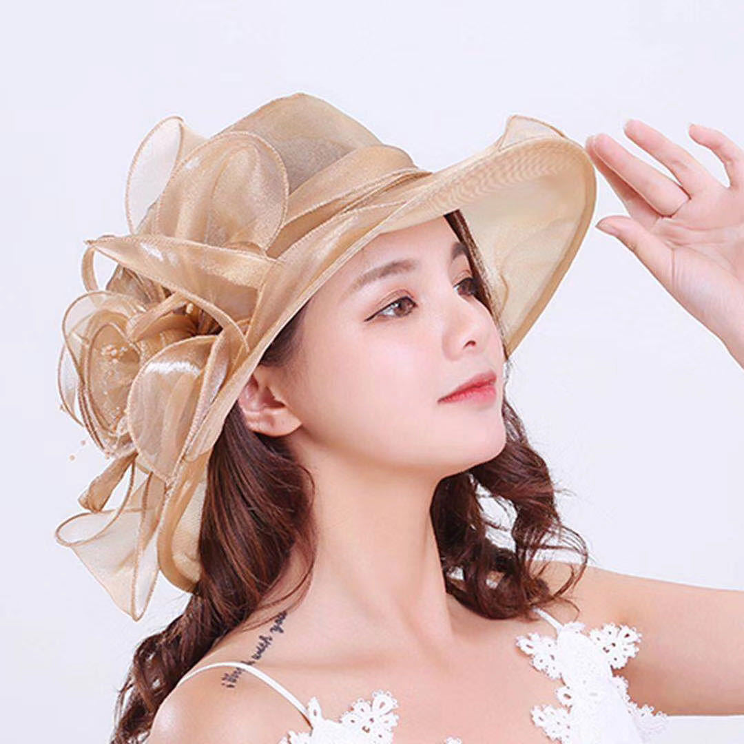 Floral Wide Brim Hat for Women - Elegant Design with Statement Flower - 4 - Rokvane