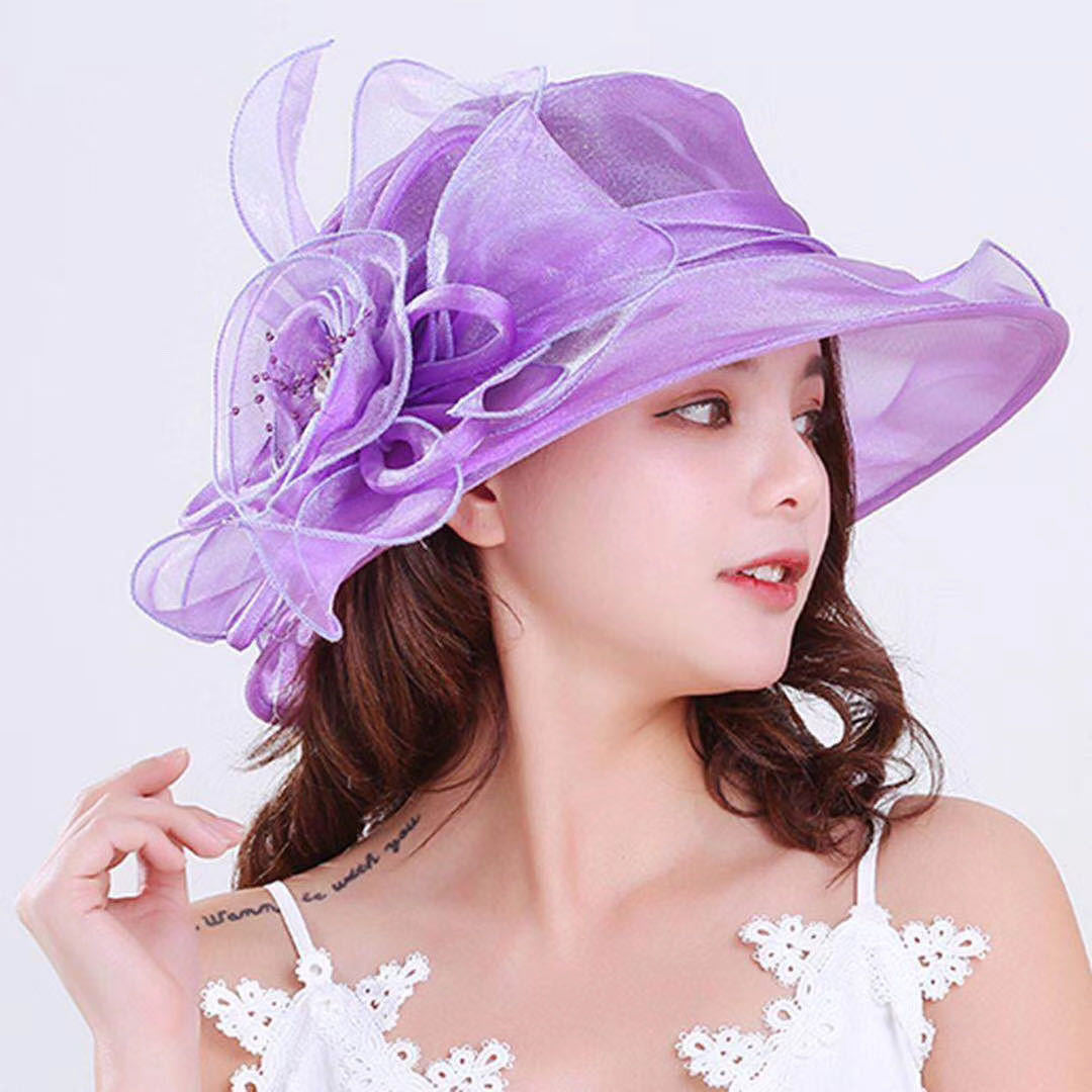 Floral Wide Brim Hat for Women - Elegant Design with Statement Flower - 5 - Rokvane