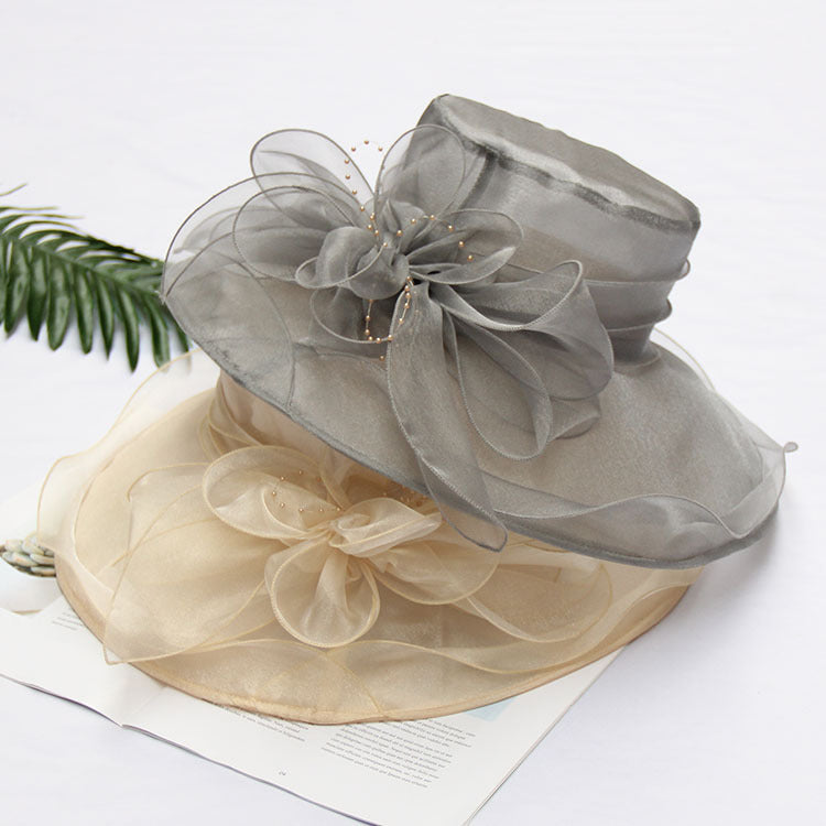 Wide Brim Organza Sun Hat for Women with Floral Detail - 11 - Rokvane