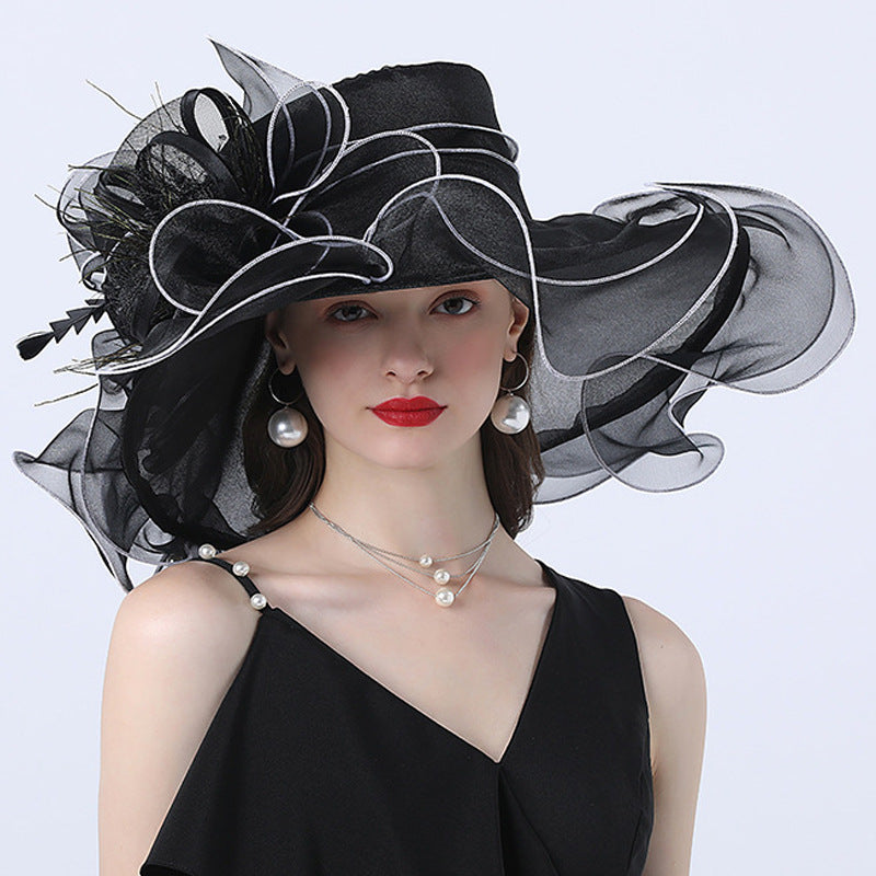Elegant Wide Brim Sun Hat for Women with Floral Detail - 7 - Rokvane