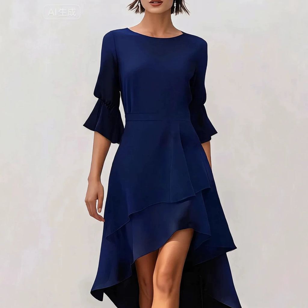 Asymmetric Hem Midi Dress Women with Ruffled Sleeves - 3 - Rokvane