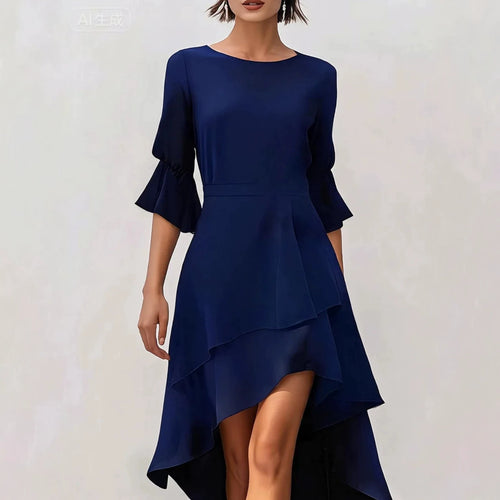 Asymmetric Hem Midi Dress Women with Ruffled Sleeves - 3 - Rokvane