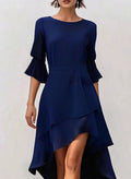 Asymmetric Hem Midi Dress Women with Ruffled Sleeves - 4 - Rokvane
