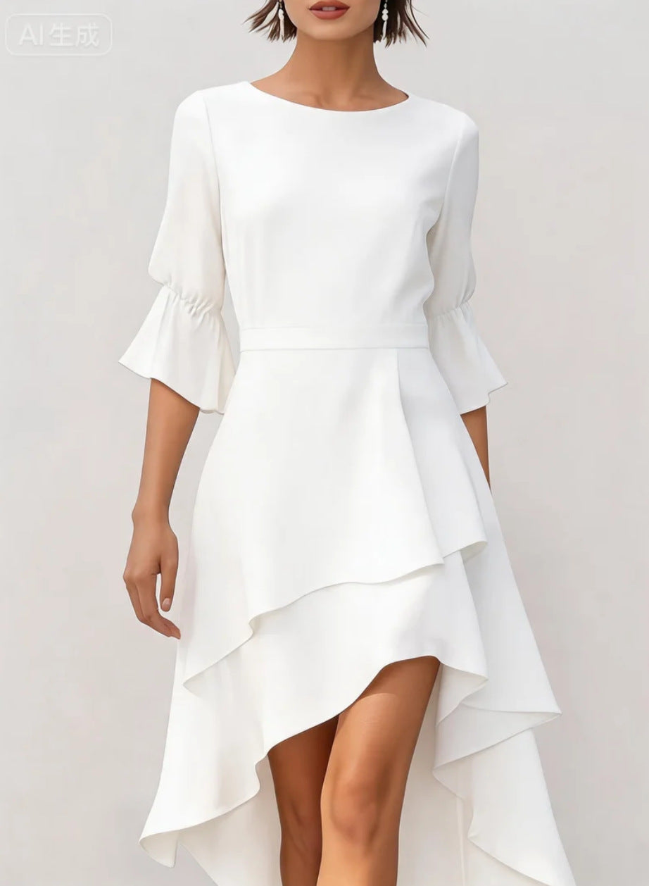 Asymmetric Hem Midi Dress Women with Ruffled Sleeves - 7 - Rokvane