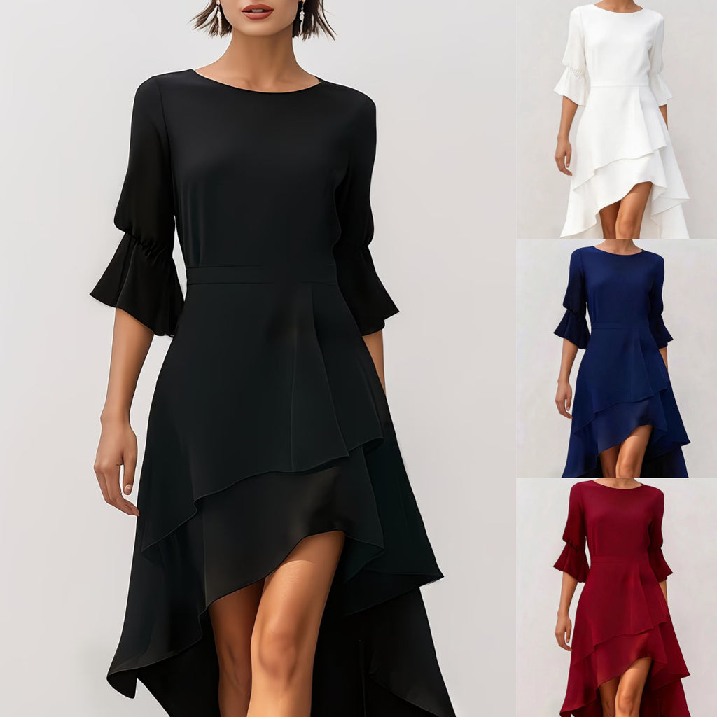 Asymmetric Hem Midi Dress Women with Ruffled Sleeves - 8 - Rokvane