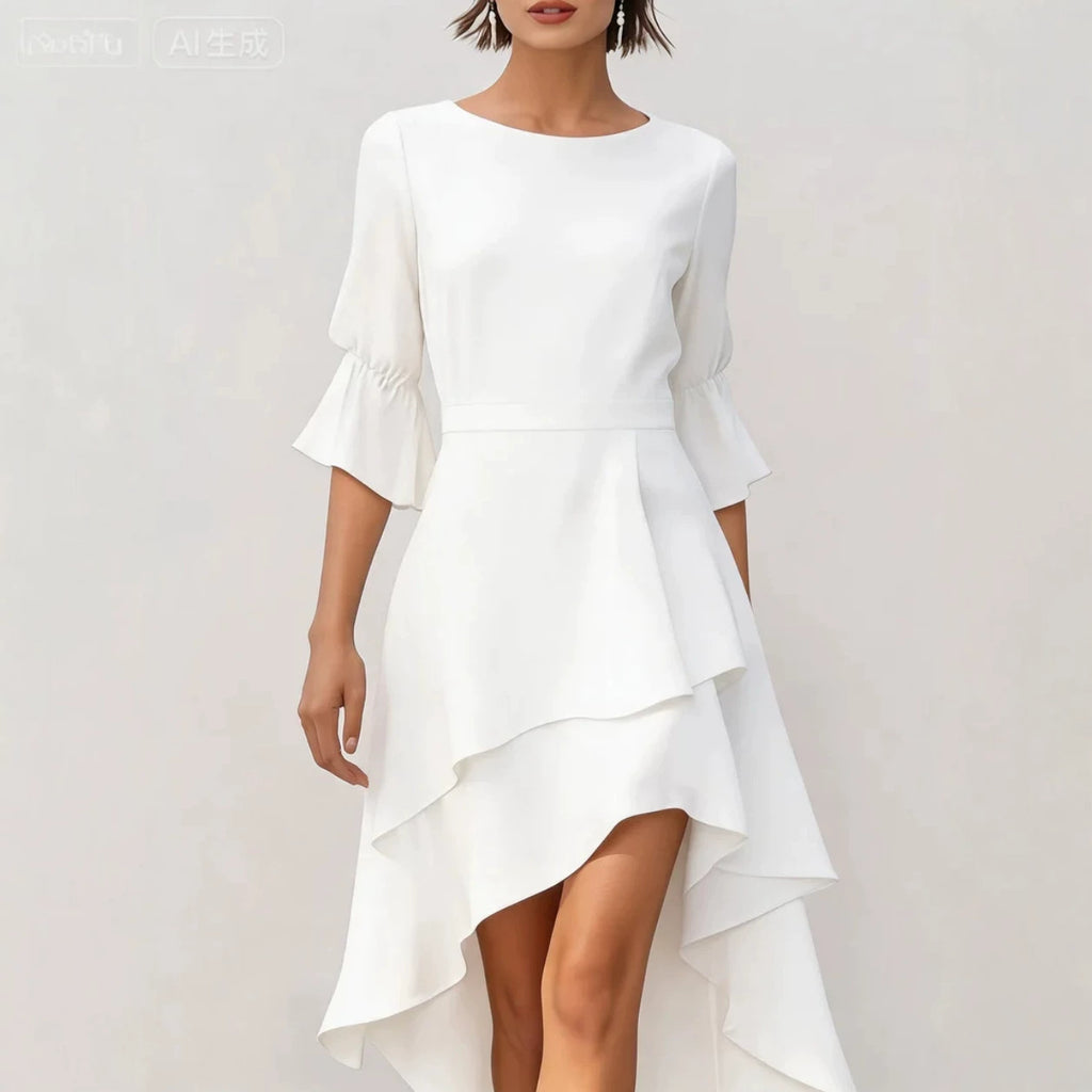 Asymmetric Hem Midi Dress Women with Ruffled Sleeves - 9 - Rokvane