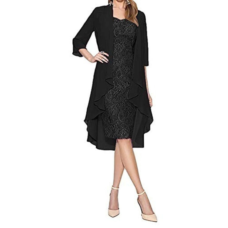 Elegant Midi Dress with Layered Jacket - 2 - Rokvane