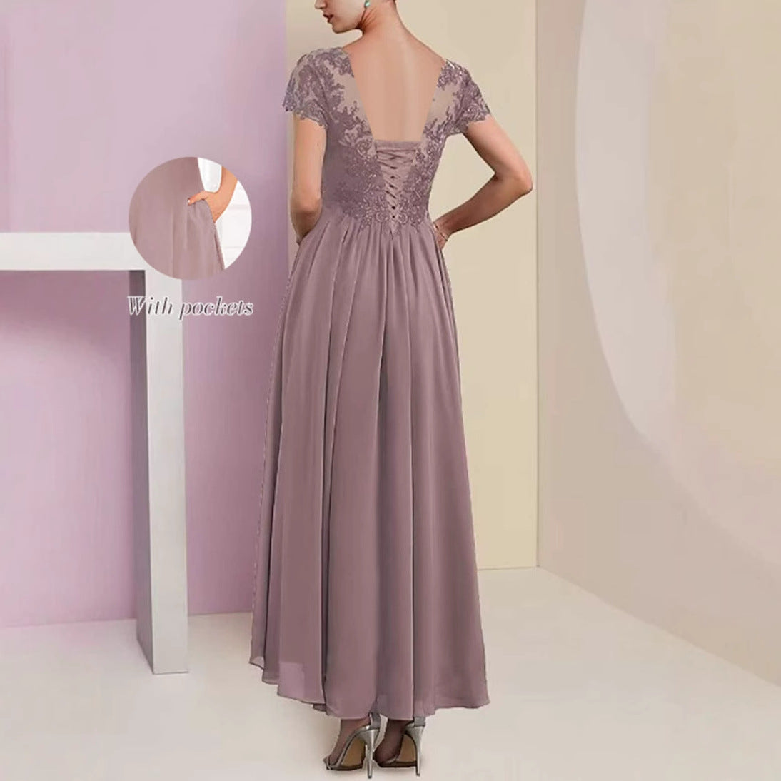 Elegant Evening Dress Women - Flattering V-Neck with Pockets - 1 - Rokvane