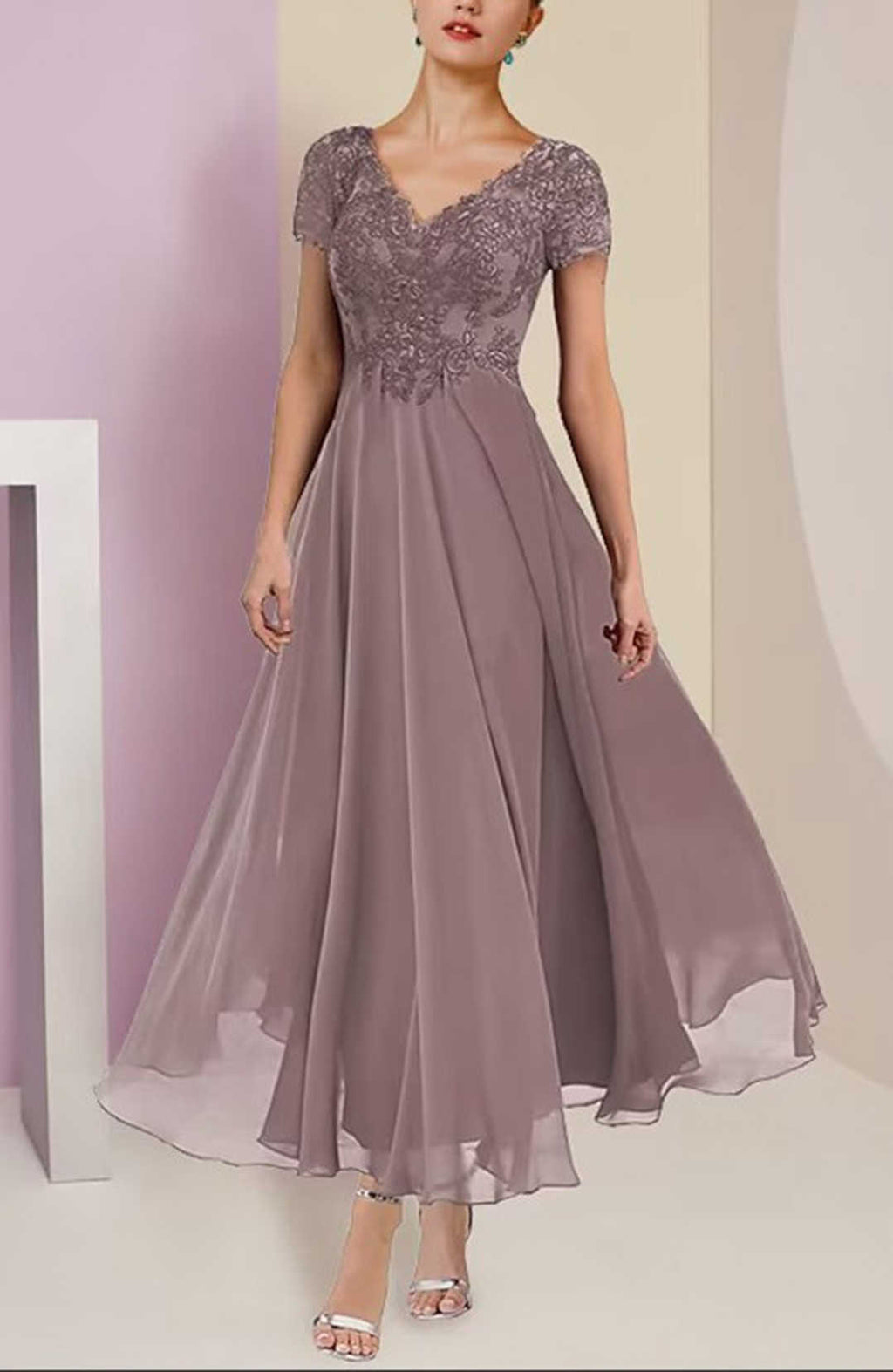Elegant Evening Dress Women - Flattering V-Neck with Pockets - 4 - Rokvane