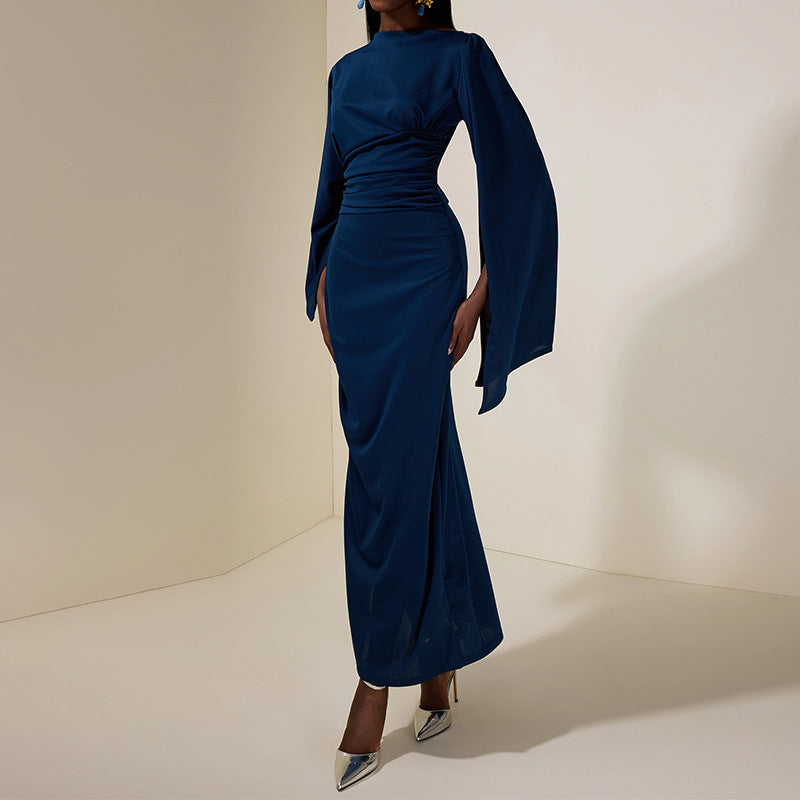Maxi Dress Women's Fitted Silhouette with Elegant Bell Sleeves - 1 - Rokvane
