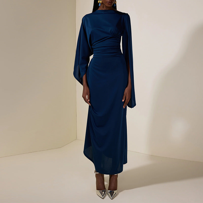 Maxi Dress Women's Fitted Silhouette with Elegant Bell Sleeves - 4 - Rokvane
