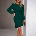Mini Dress Women - Puff Sleeve, Ruffle Hem, Slim Fit - 14 - Rokvane