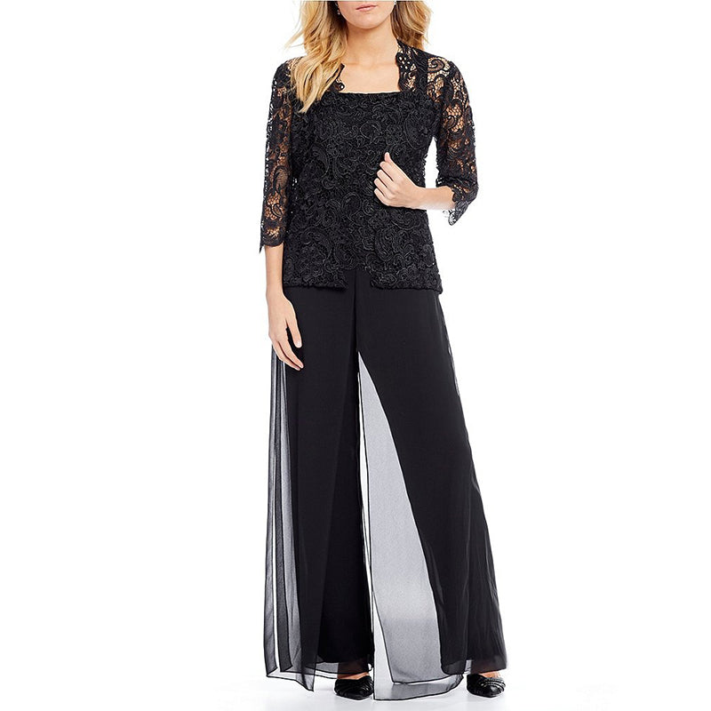 Elegant Jumpsuit Women with Lace Jacket and Flared Trousers - 1 - Rokvane