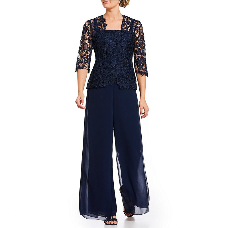 Elegant Jumpsuit Women with Lace Jacket and Flared Trousers - 2 - Rokvane
