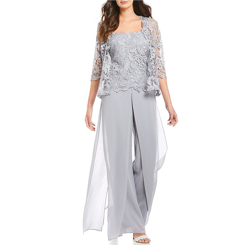 Elegant Jumpsuit Women with Lace Jacket and Flared Trousers - 5 - Rokvane