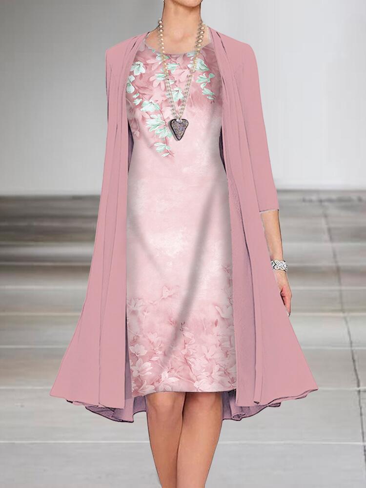 Two-Piece Set Women's Dress with Kimono Jacket and Floral Print - 1 - Rokvane