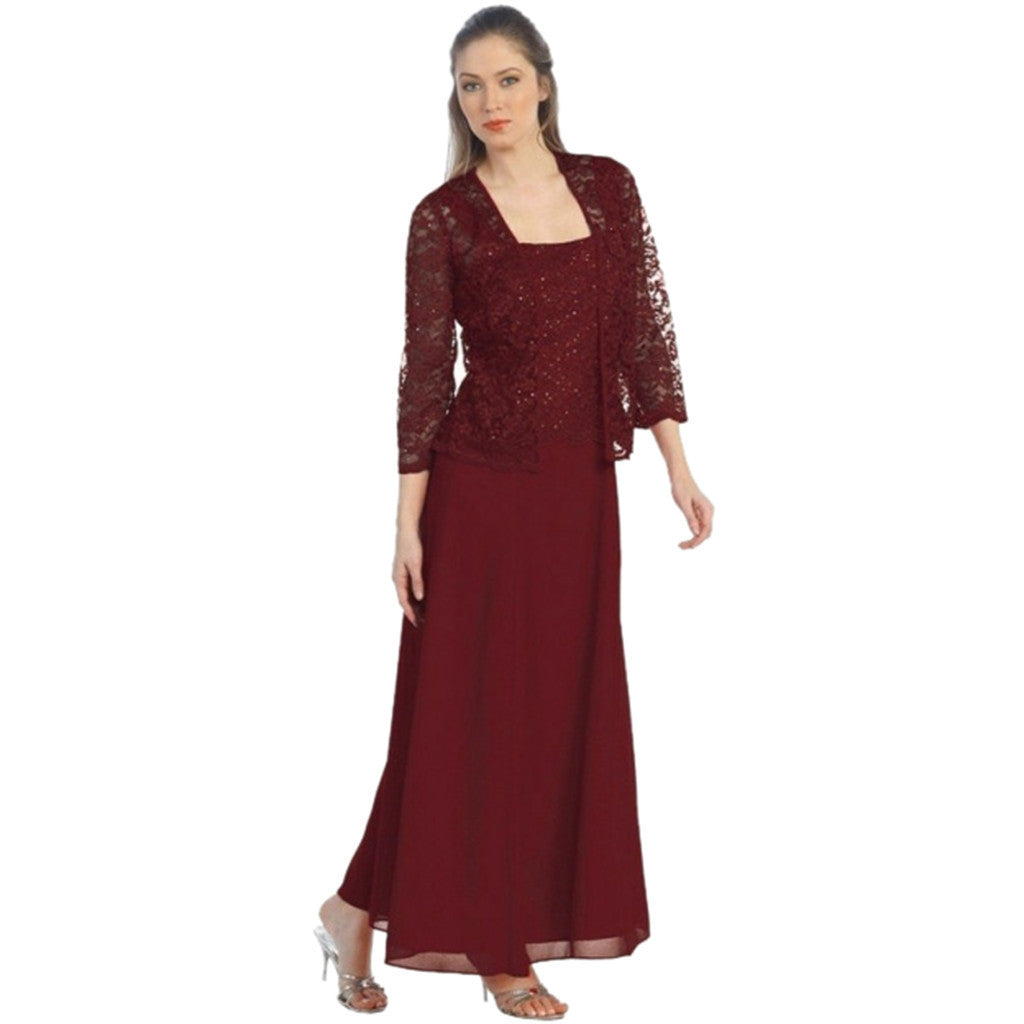 Maxi Dress Women's A-Line with Lace Overlay and Three-Quarter Sleeves - 3 - Rokvane