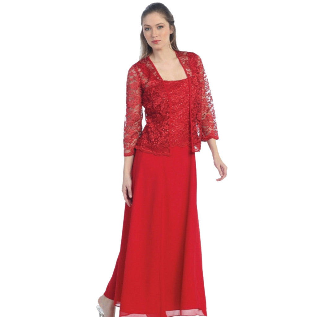 Maxi Dress Women's A-Line with Lace Overlay and Three-Quarter Sleeves - 8 - Rokvane