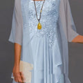 Elegant Two-Piece Set Women - Flattering A-Line Maxi Dress with Sheer Sleeves - 3 - Rokvane