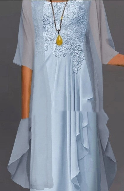 Elegant Two-Piece Set Women - Flattering A-Line Maxi Dress with Sheer Sleeves - 4 - Rokvane