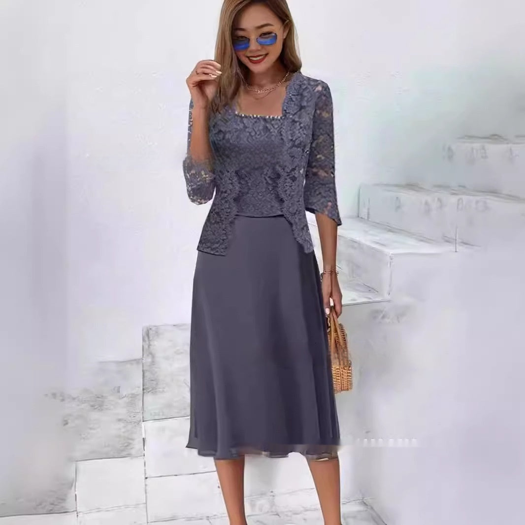 Elegant Women's Two-Piece Outfit with Lace Jacket and Midi Skirt - 3 - Rokvane