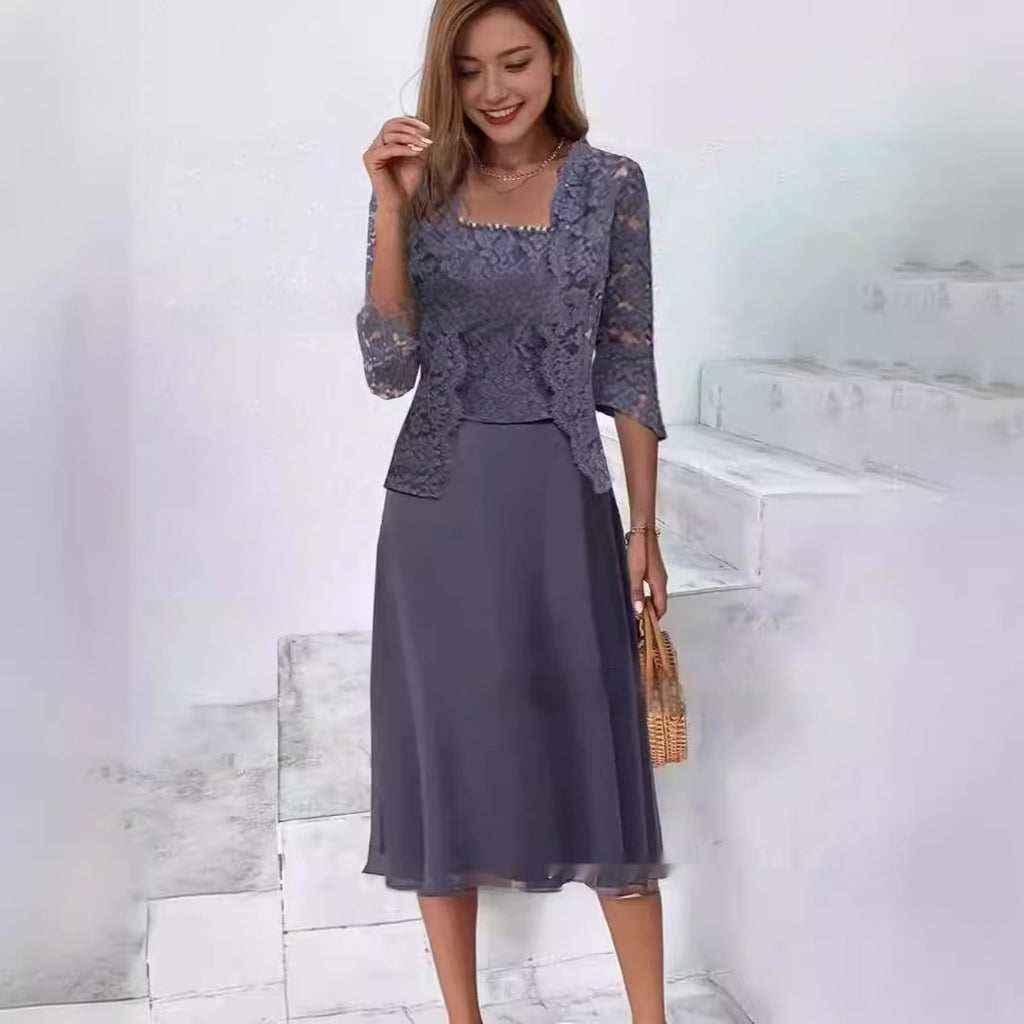 Elegant Women's Two-Piece Outfit with Lace Jacket and Midi Skirt - 5 - Rokvane