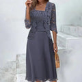 Elegant Women's Two-Piece Outfit with Lace Jacket and Midi Skirt - 7 - Rokvane