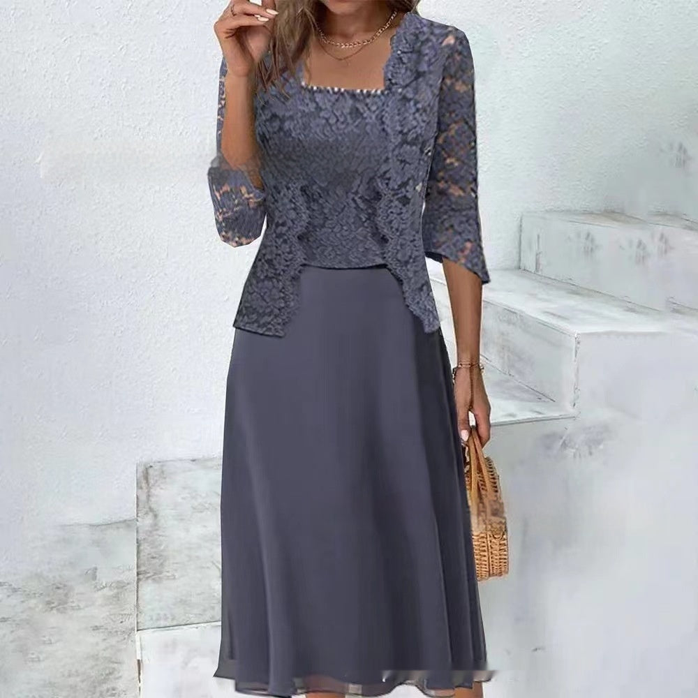 Elegant Women's Two-Piece Outfit with Lace Jacket and Midi Skirt - 7 - Rokvane