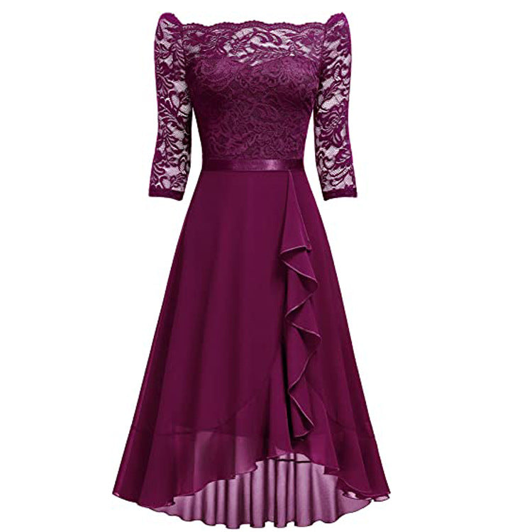 Off-Shoulder Midi Dress Women with Ruffled Hem - 1 - Rokvane