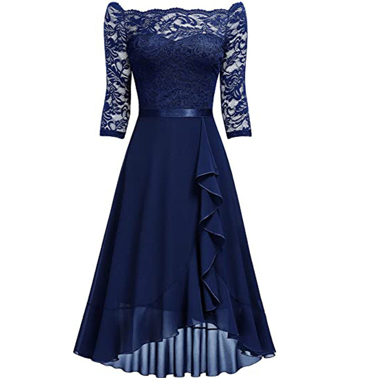 Off-Shoulder Midi Dress Women with Ruffled Hem - 2 - Rokvane