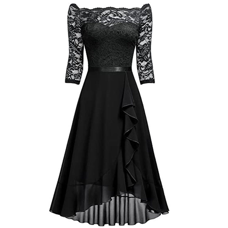 Off-Shoulder Midi Dress Women with Ruffled Hem - 4 - Rokvane