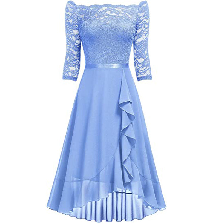Off-Shoulder Midi Dress Women with Ruffled Hem - 5 - Rokvane