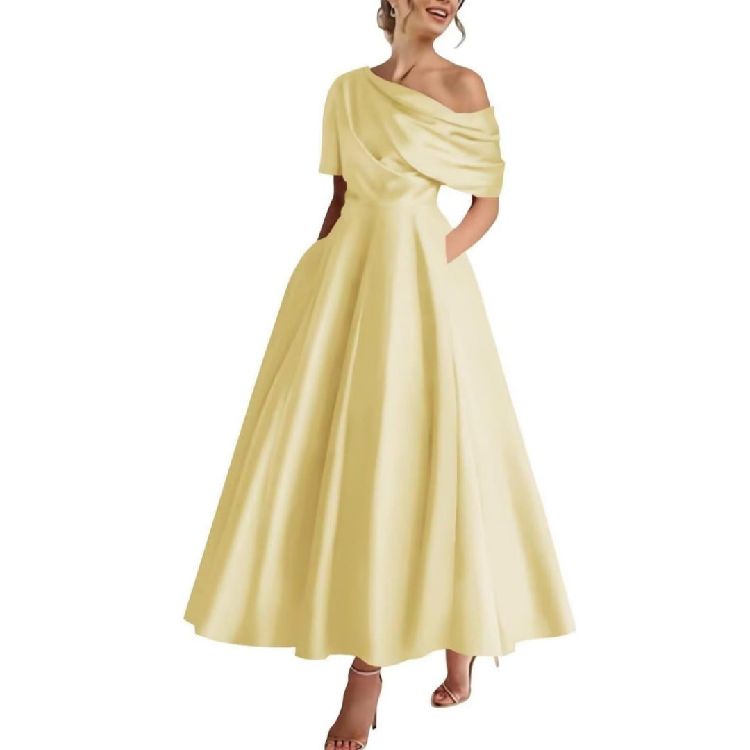 Evening Dress Women's Off-the-shoulder Draped Design with Pockets - 4 - Rokvane