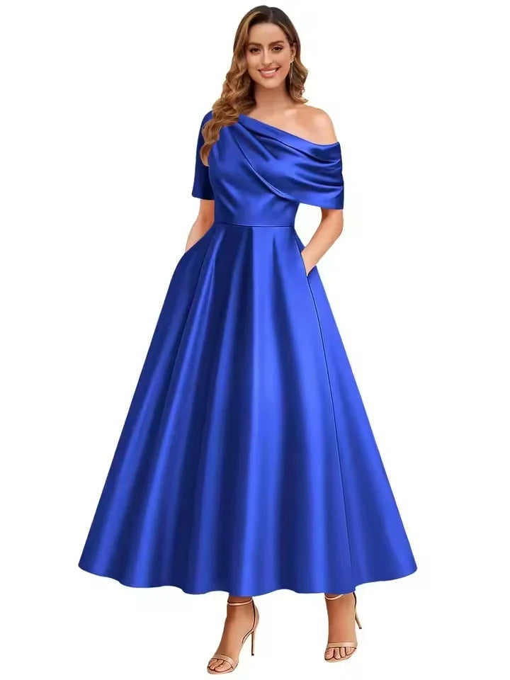 Off-Shoulder Evening Dress Women's A-Line with Pockets - 3 - Rokvane