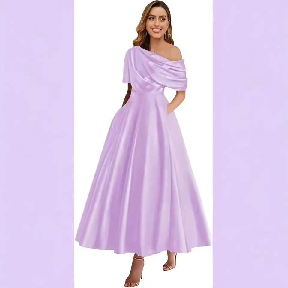 Off-Shoulder Evening Dress Women's A-Line with Pockets - 7 - Rokvane