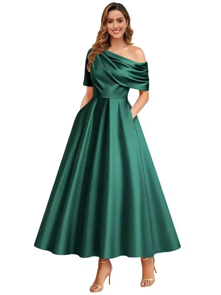 Off-Shoulder Evening Dress Women's A-Line with Pockets - 8 - Rokvane