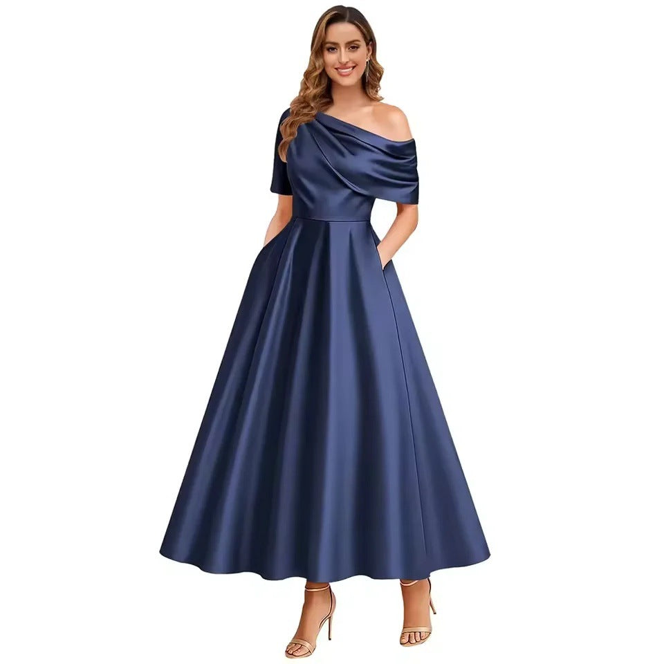 Off-Shoulder Evening Dress Women's A-Line with Pockets - 12 - Rokvane