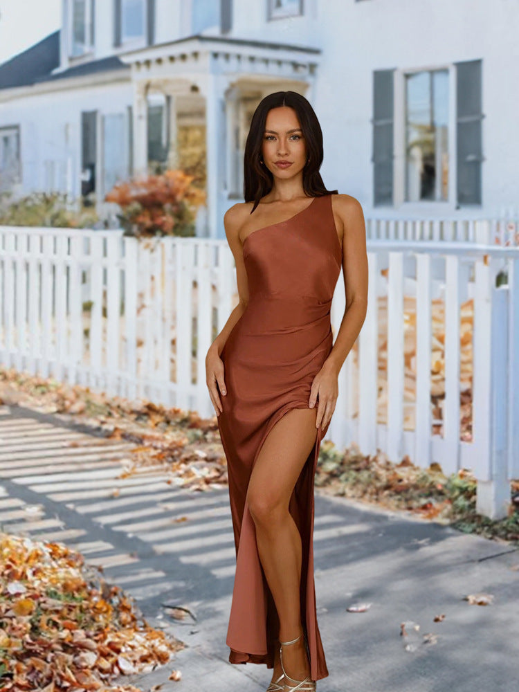 One-Shoulder Evening Dress Women - Flattering Side Slit - 3 - Rokvane