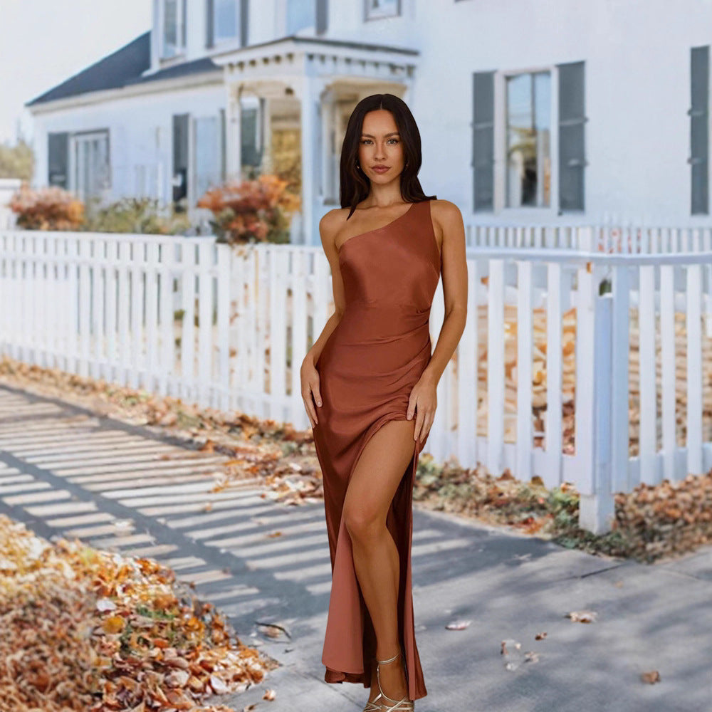 One-Shoulder Evening Dress Women - Flattering Side Slit - 5 - Rokvane