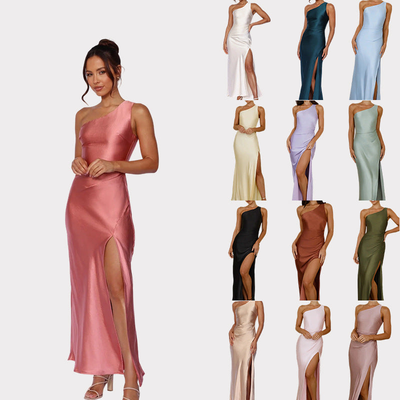 One-Shoulder Evening Dress Women - Flattering Side Slit - 9 - Rokvane