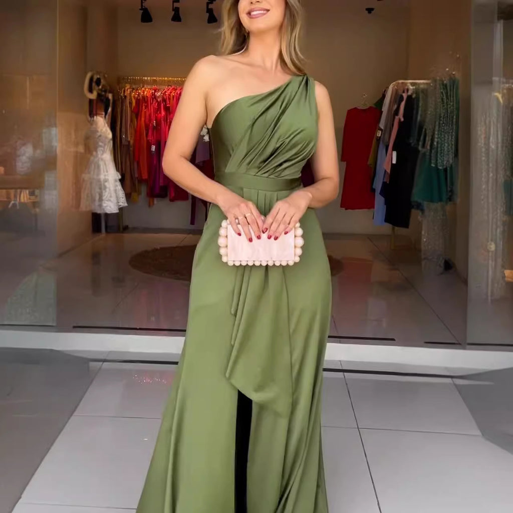 One-Shoulder Evening Dress Women - Flattering Wrap Design - 6 - Rokvane