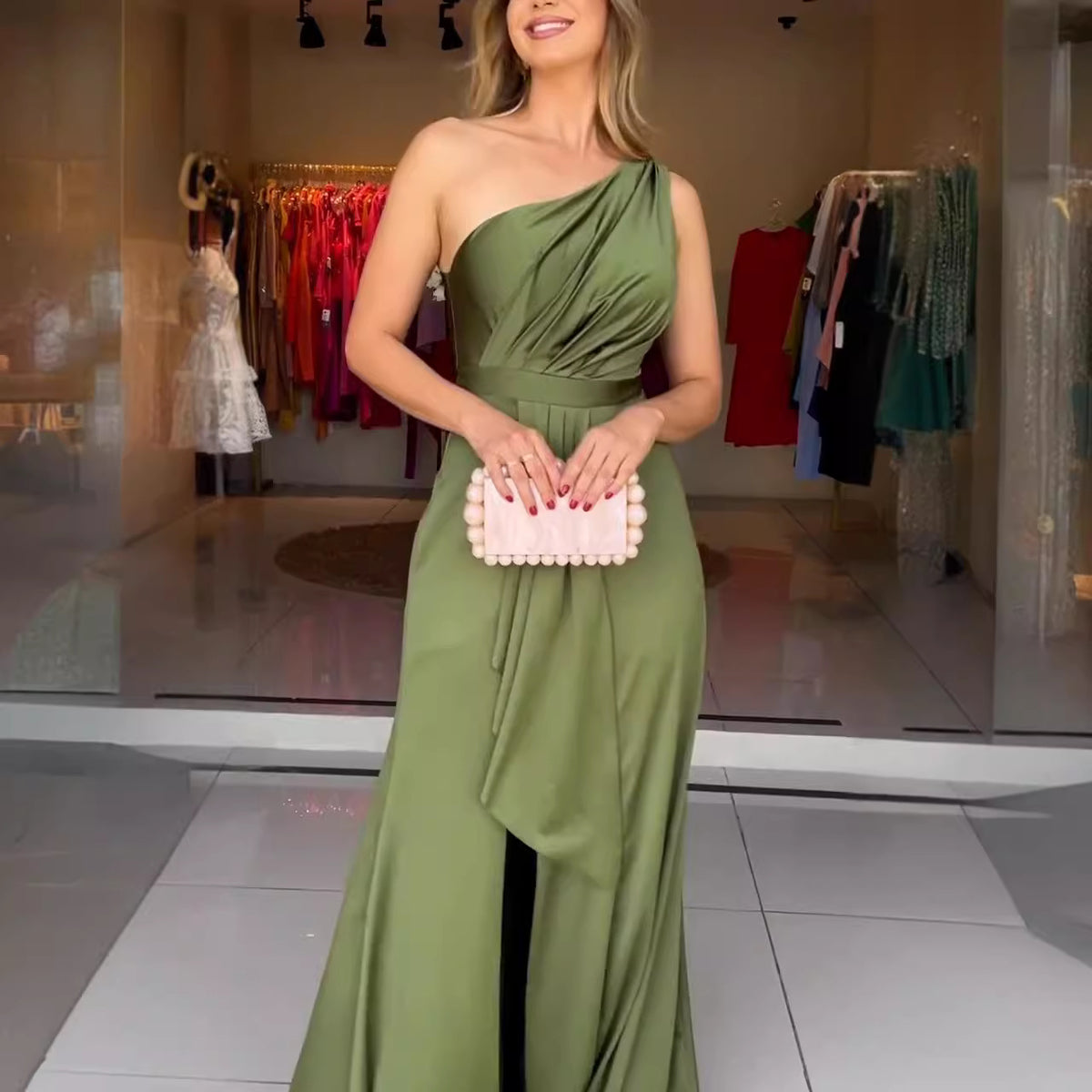 One-Shoulder Evening Dress Women - Flattering Wrap Design - 6 - Rokvane